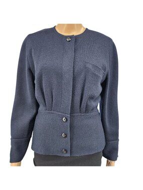 Rodier Vintage Womens Navy Wool Blend Cardigan Sweater Size Small